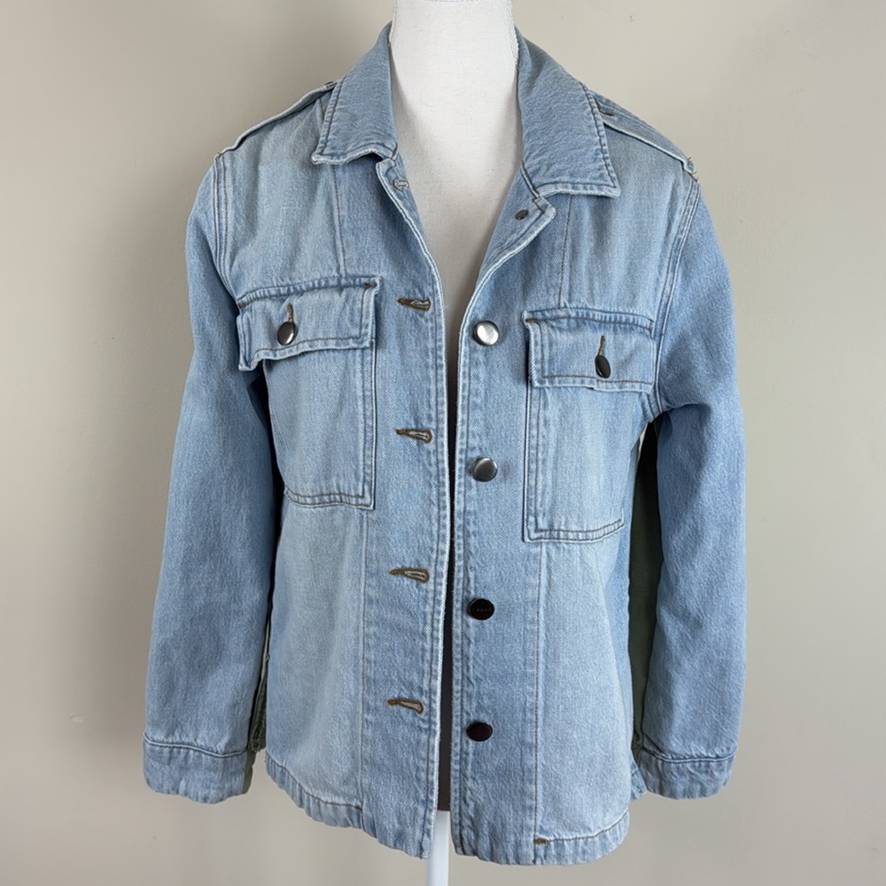 Frame Denim Cargo Mixed Media Jacket Light Blue‎ & Green Size Medium